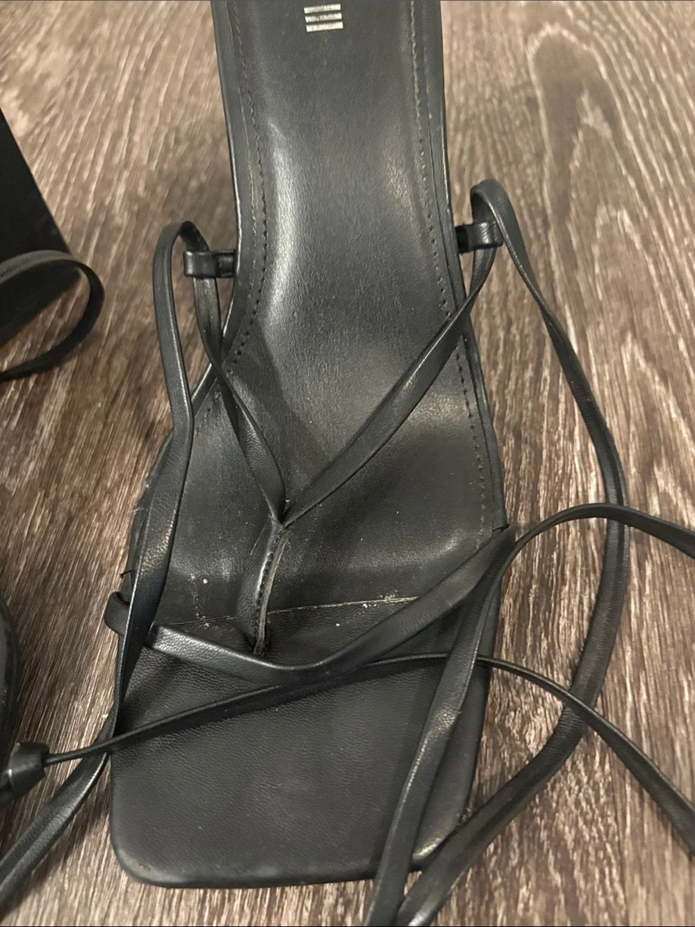 Bar III Black Strappy Square-Toe Wrap-Heel Sandals